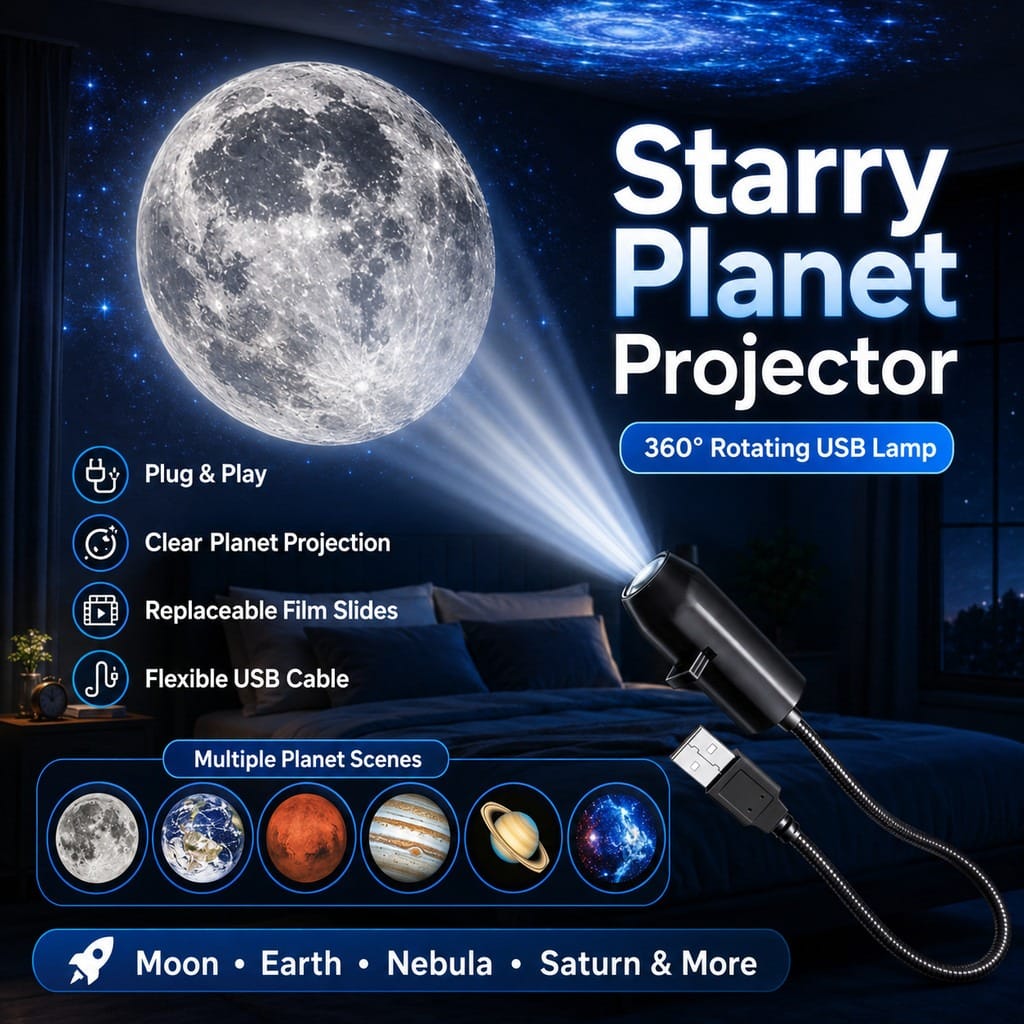 USB Moon & Earth Starry Sky Projector Light – 6 Lens Night Lamp